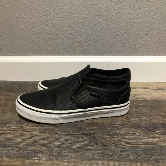Vans Shoes - Vans Black Perforated Leather Classic Slip Ons